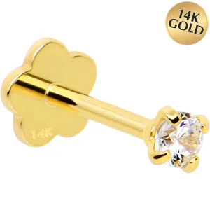 14k Yellow Gold Flat Back Earring 20 gauge 2mm CZ Floral Reversible