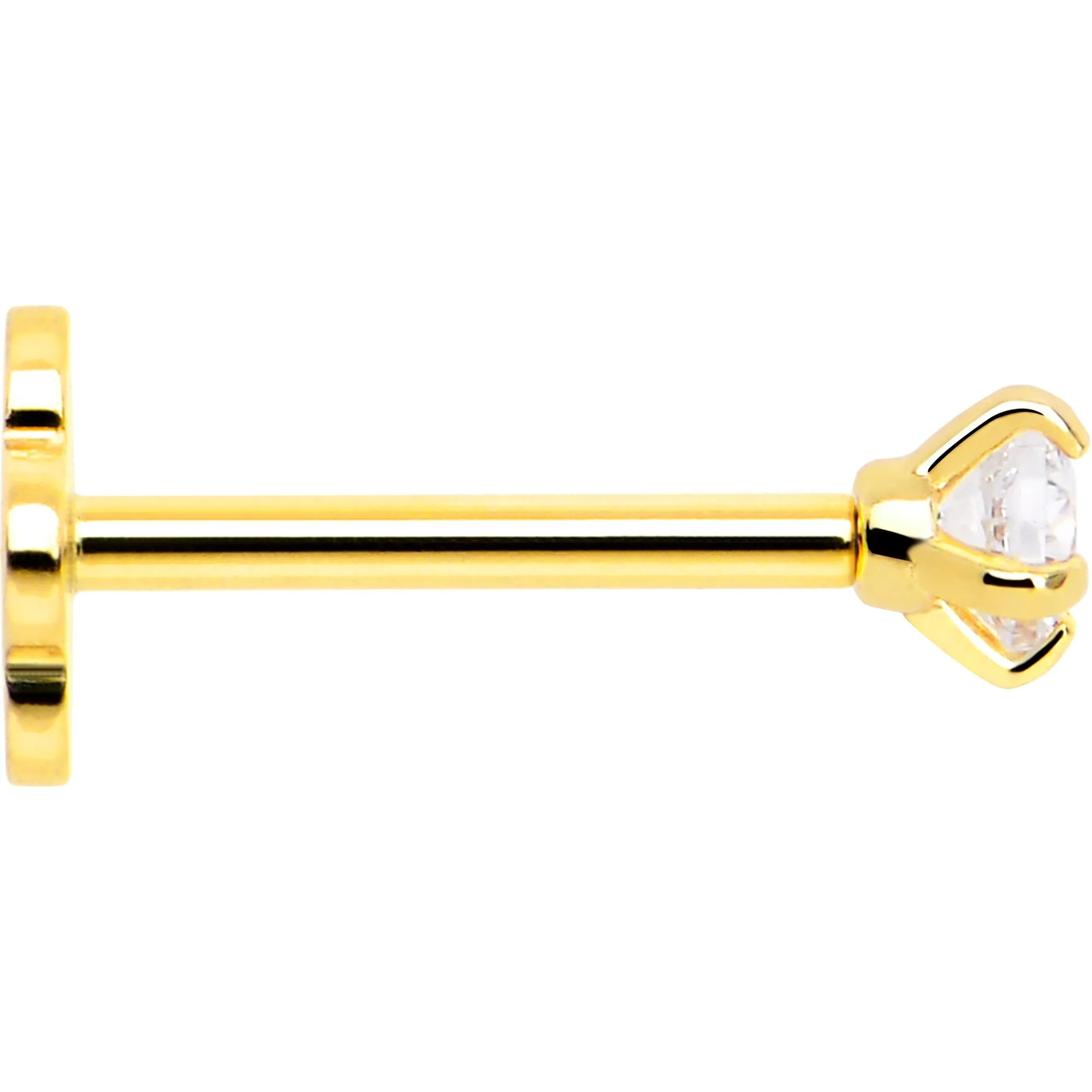 14k Yellow Gold Flat Back Earring 20 gauge 2mm CZ Floral Reversible