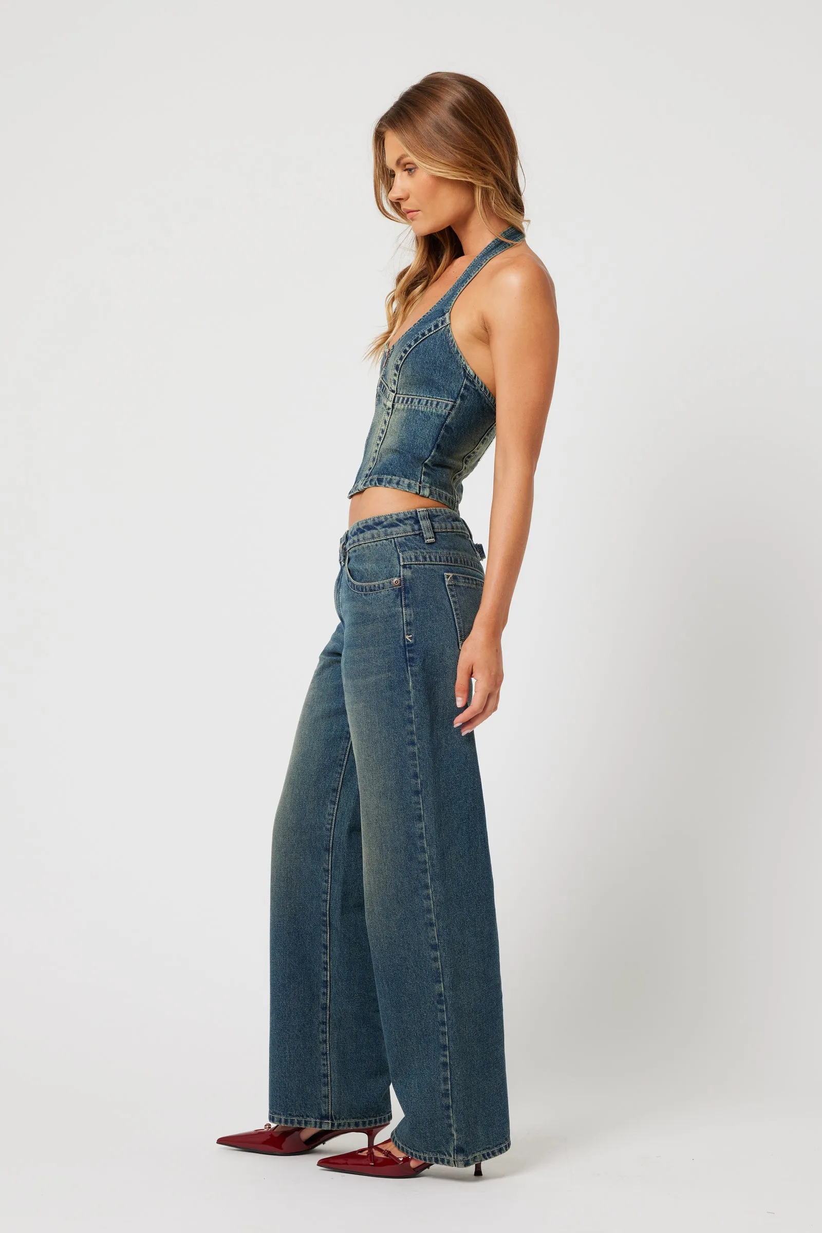 Abrand X Ripcurl Collab 99 Low Baggy Jean - Zola - Tint Dark Blue