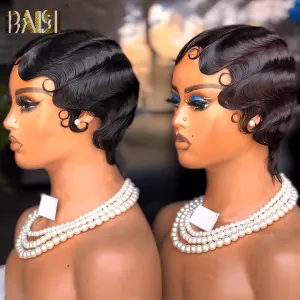 BAISI Machine Made Short Pixie Quick  Wave Wig