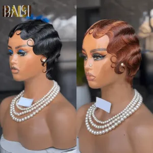 BAISI Short Pixie Quick Ocean Wave Wig
