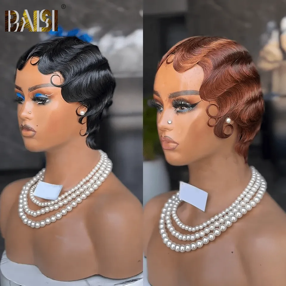 BAISI Short Pixie Quick Ocean Wave Wig