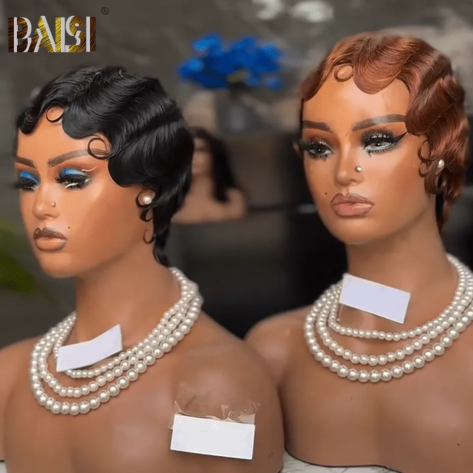 BAISI Short Pixie Quick Ocean Wave Wig