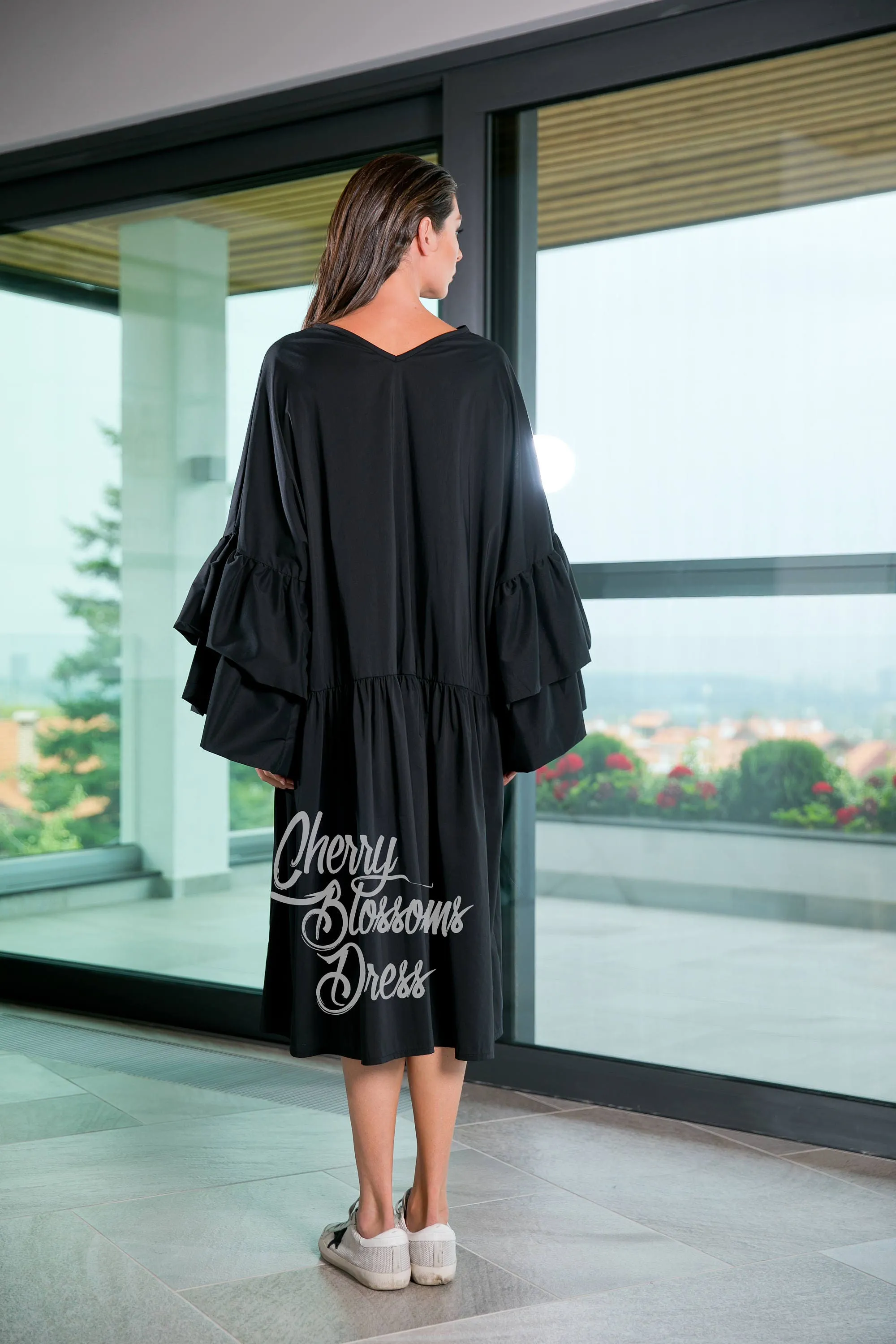 Black Ruffle Dress, Bohemian Clothing, Plus Size Clothing, Maxi Dress With Sleeves, Black Maxi Dress, Bell Sleeve Dress, Black Gypsy Dress