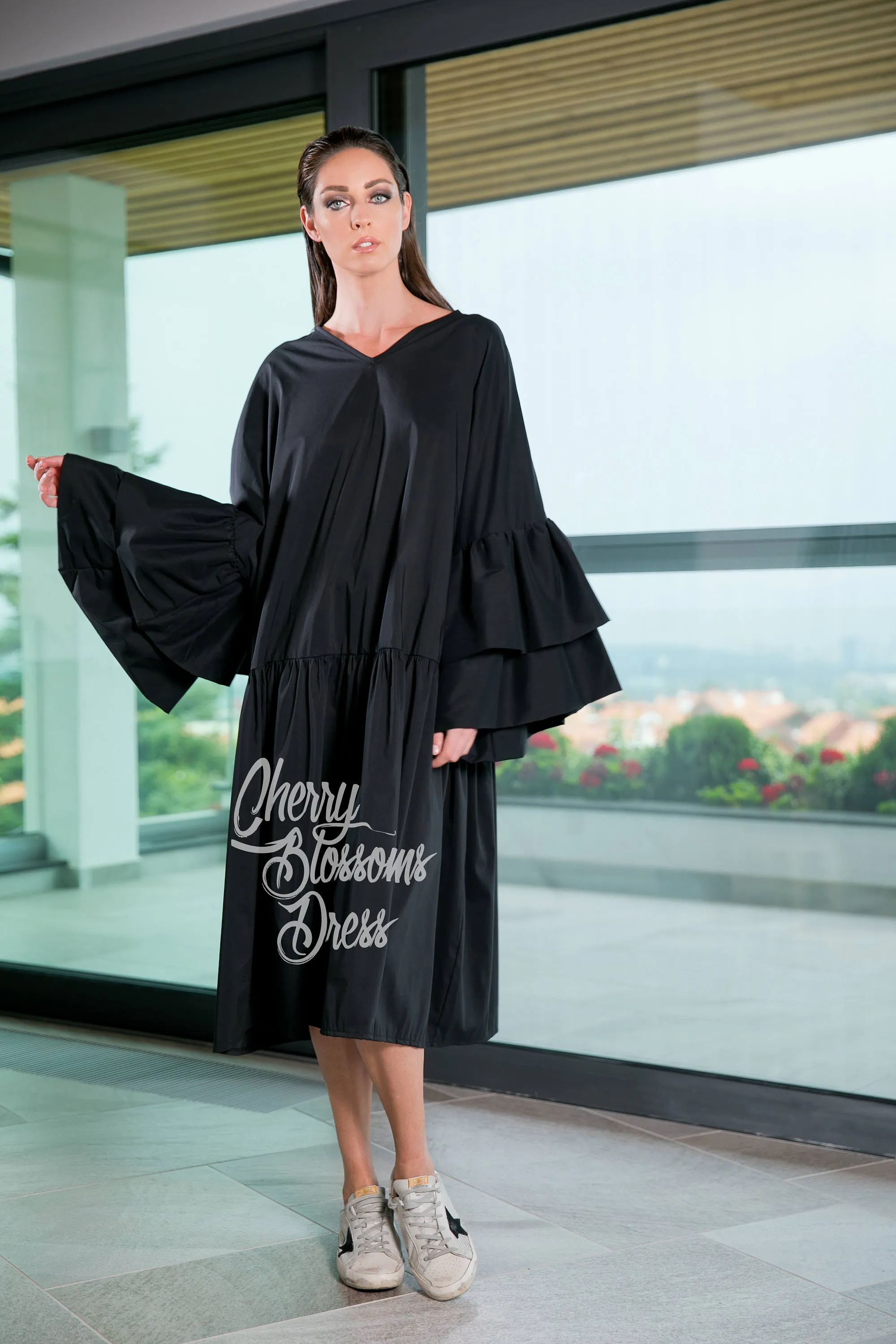 Black Ruffle Dress, Bohemian Clothing, Plus Size Clothing, Maxi Dress With Sleeves, Black Maxi Dress, Bell Sleeve Dress, Black Gypsy Dress