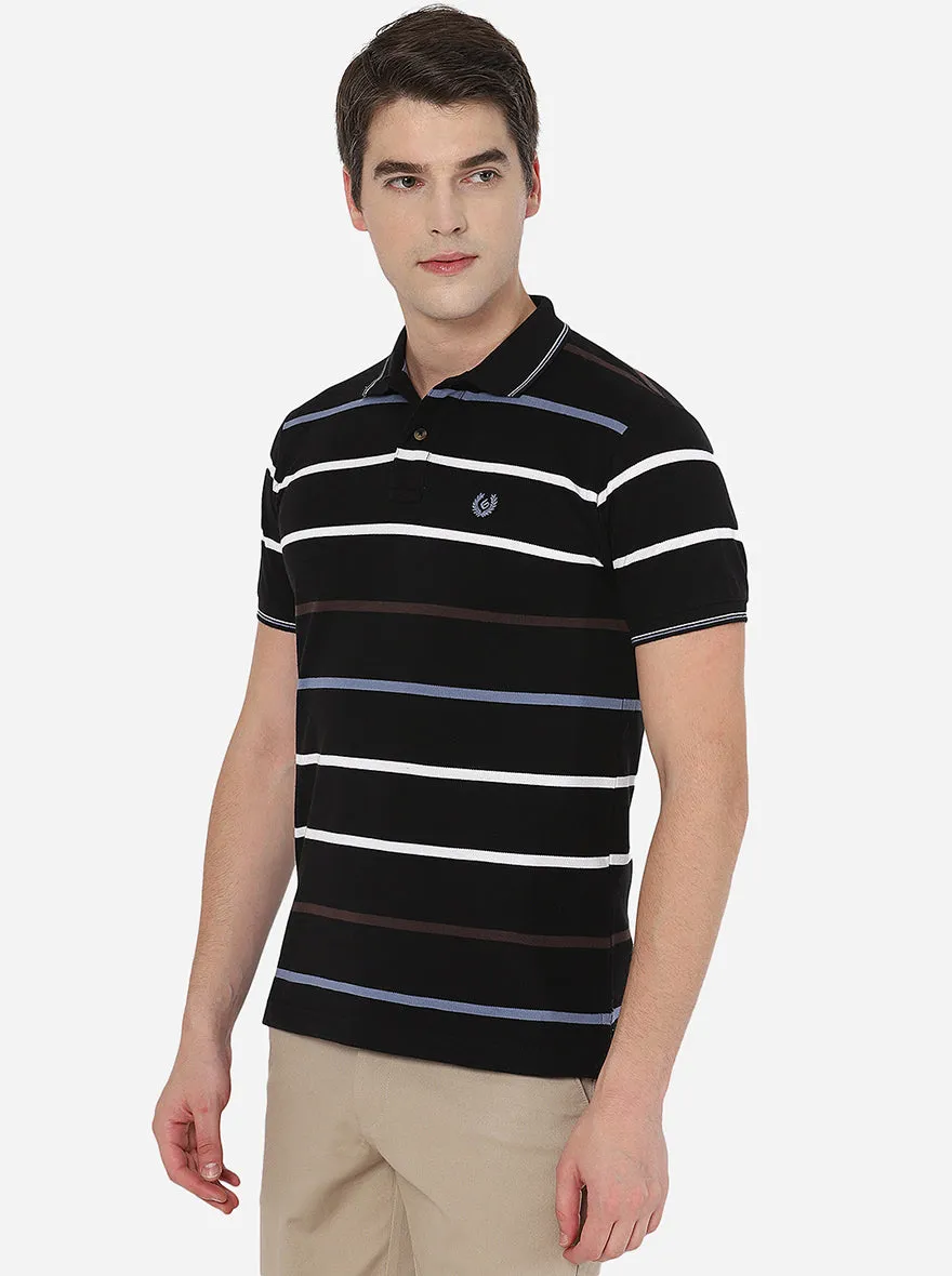 Black Striped Slim Fit Polo T-Shirt | Greenfibre