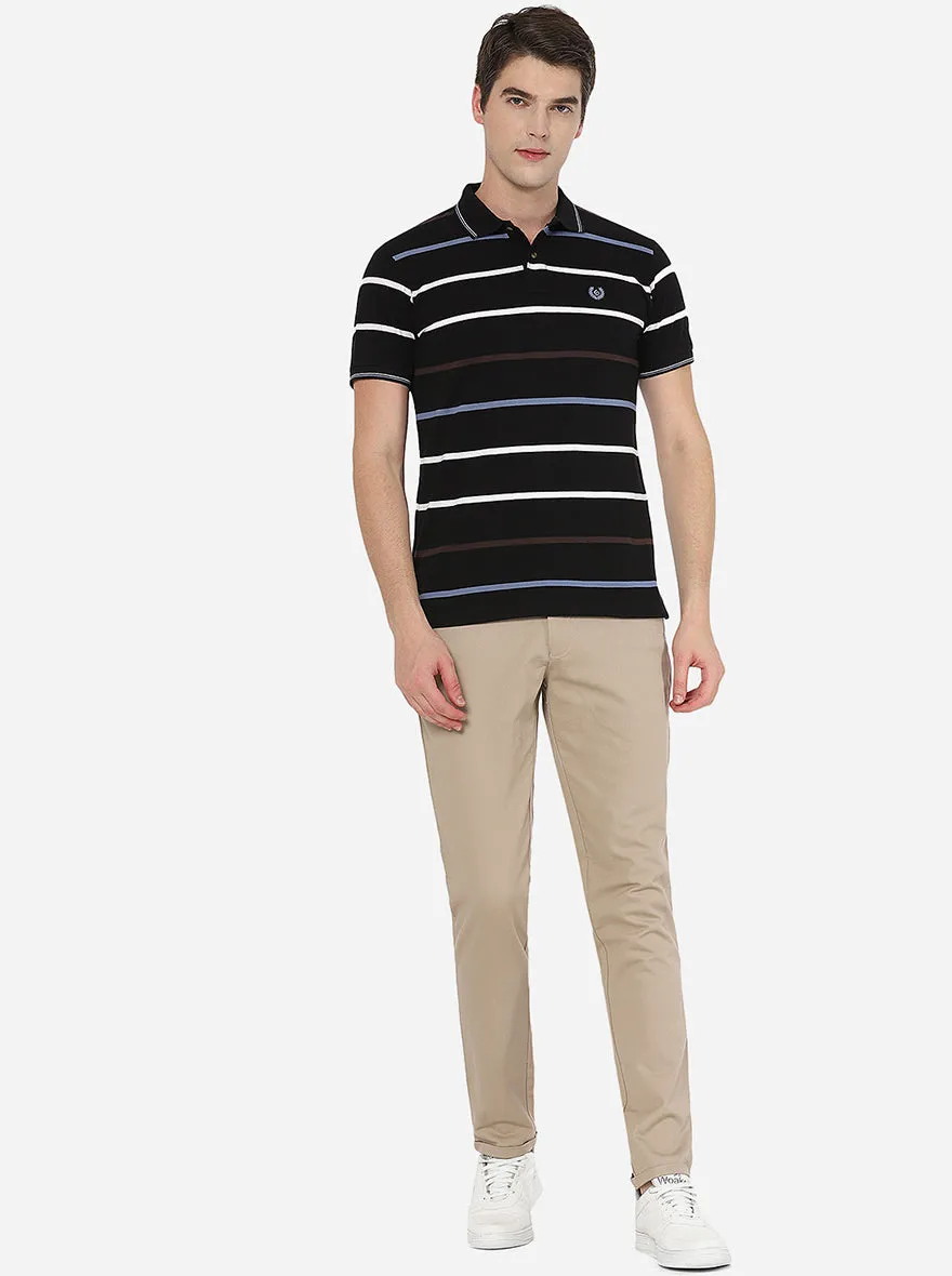 Black Striped Slim Fit Polo T-Shirt | Greenfibre