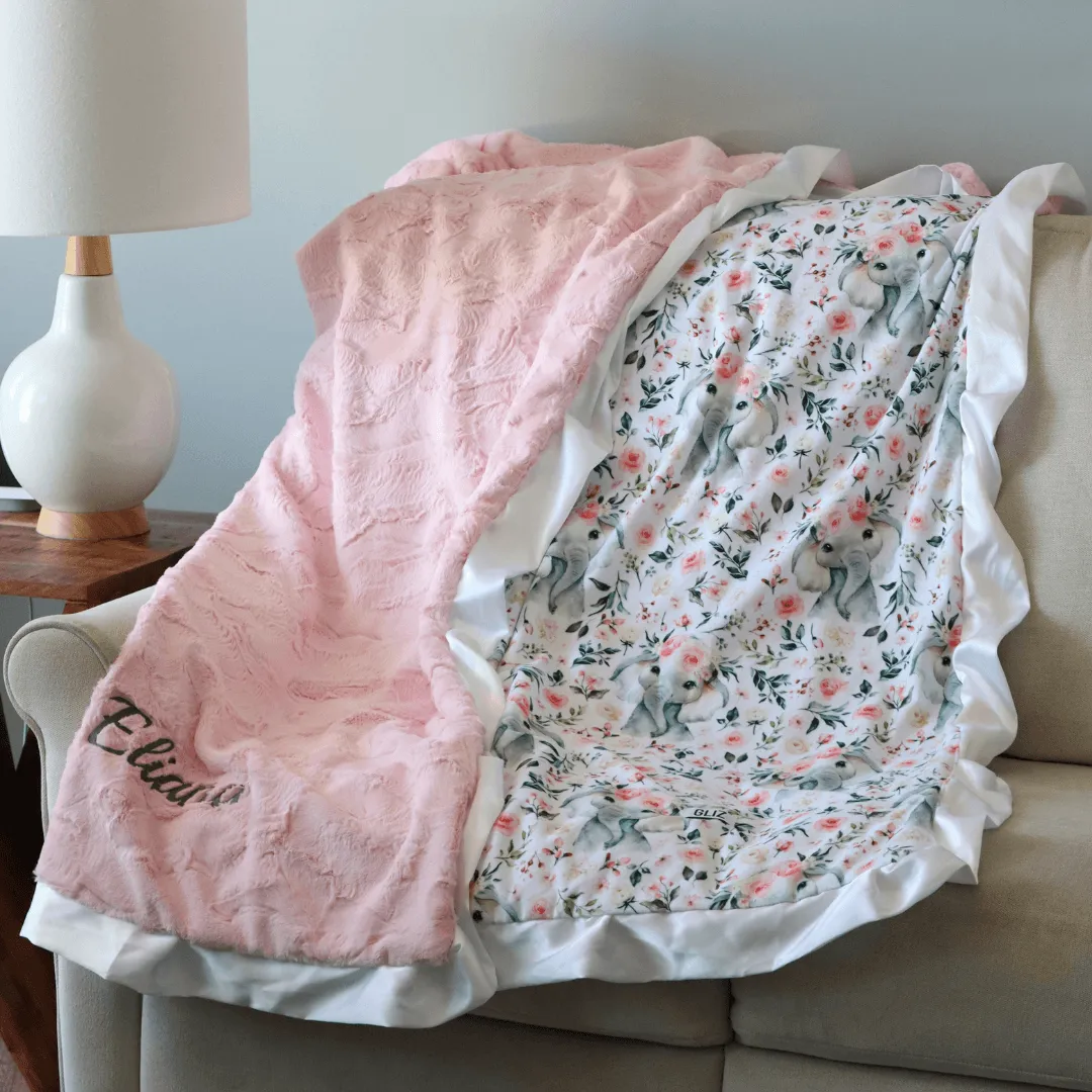 Blankets - Blush Ivory Floral Elephant