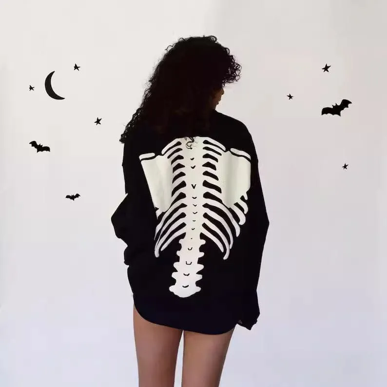 Bone Skull Dark Retro Long Sleeve Round Neck