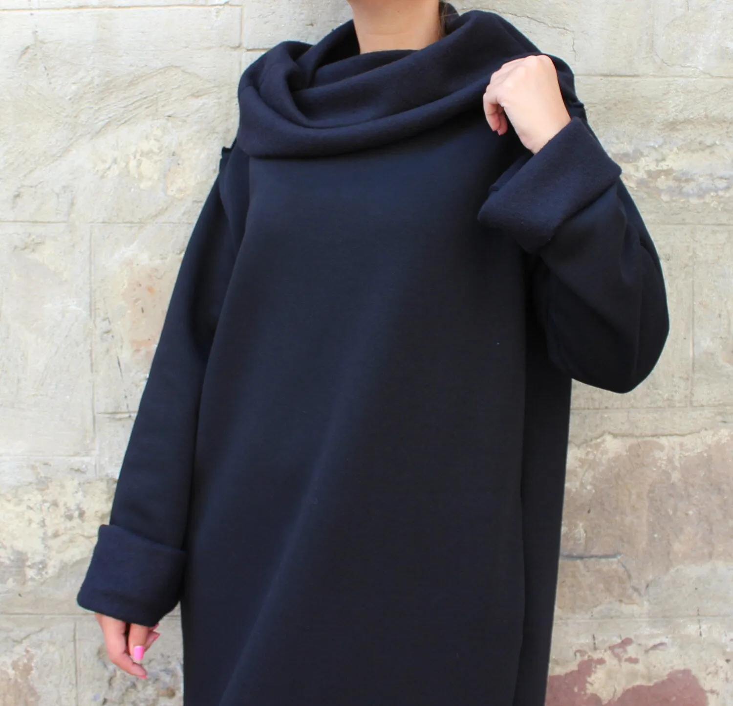 Cozy Loungewear Dress, Cowl Neck Dress, Warm Winter Dress, Turtleneck Dress, Plus Size Clothing, Black Jumper Dress, Gothic Dress, Loose