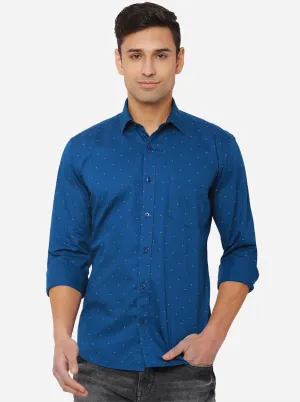 Dark Blue Printed Slim Fit Casual Shirt | JadeBlue
