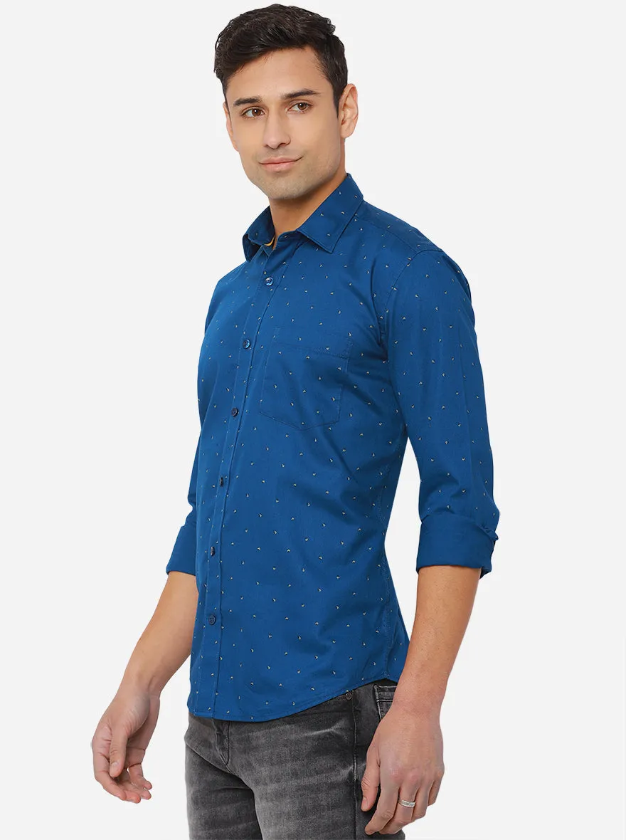 Dark Blue Printed Slim Fit Casual Shirt | JadeBlue