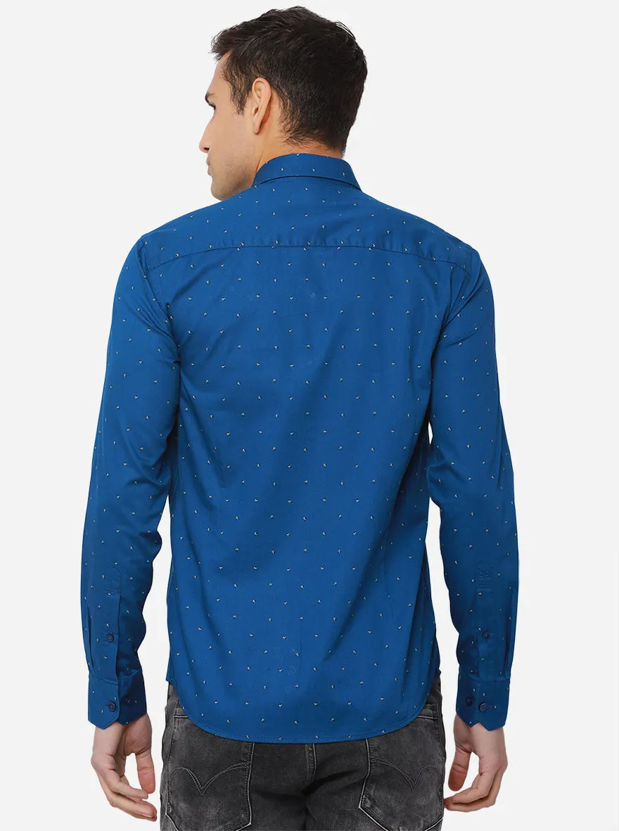 Dark Blue Printed Slim Fit Casual Shirt | JadeBlue