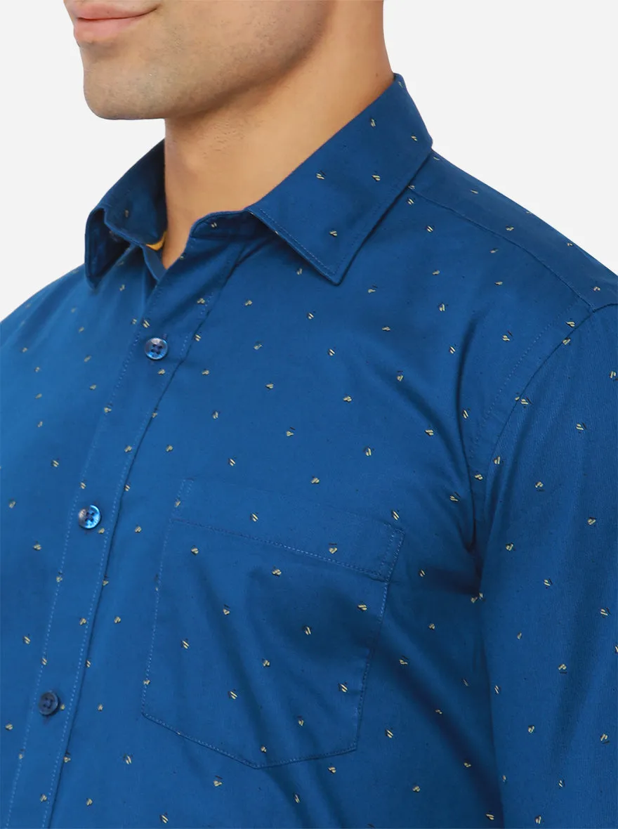 Dark Blue Printed Slim Fit Casual Shirt | JadeBlue