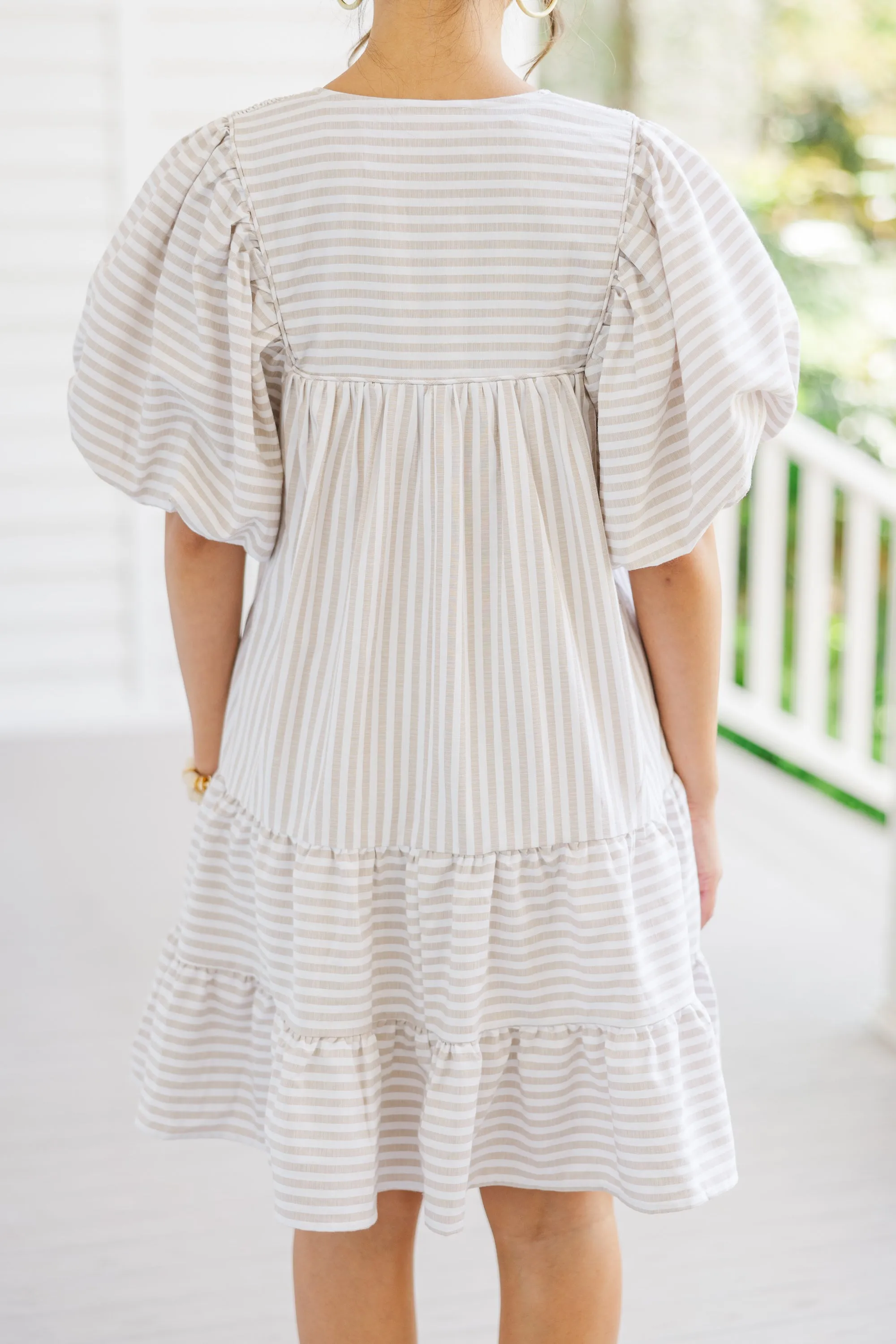 Face The Day Sand Brown Striped Dress