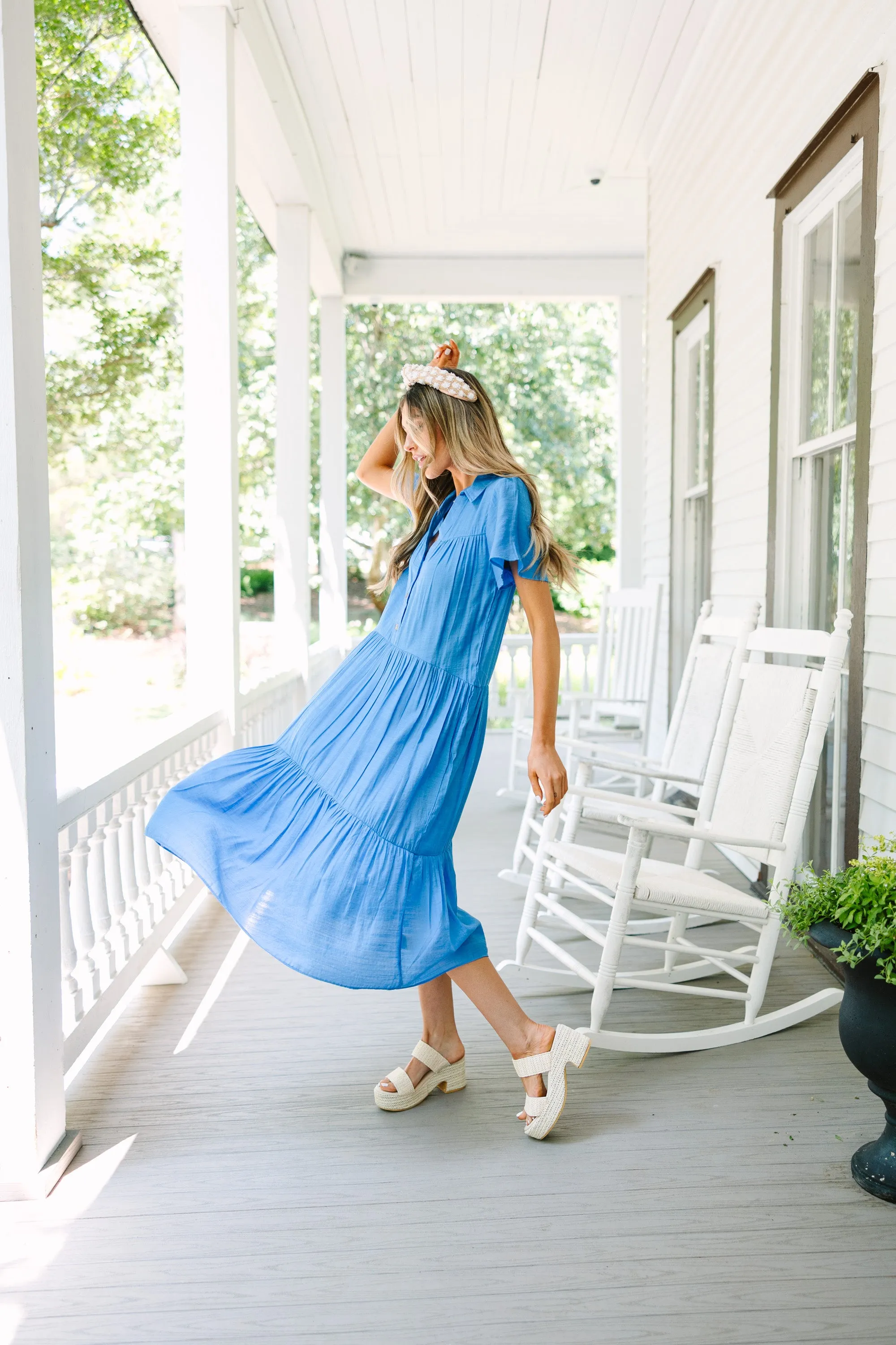Feel Your Best Crystal Blue Tiered Midi Dress