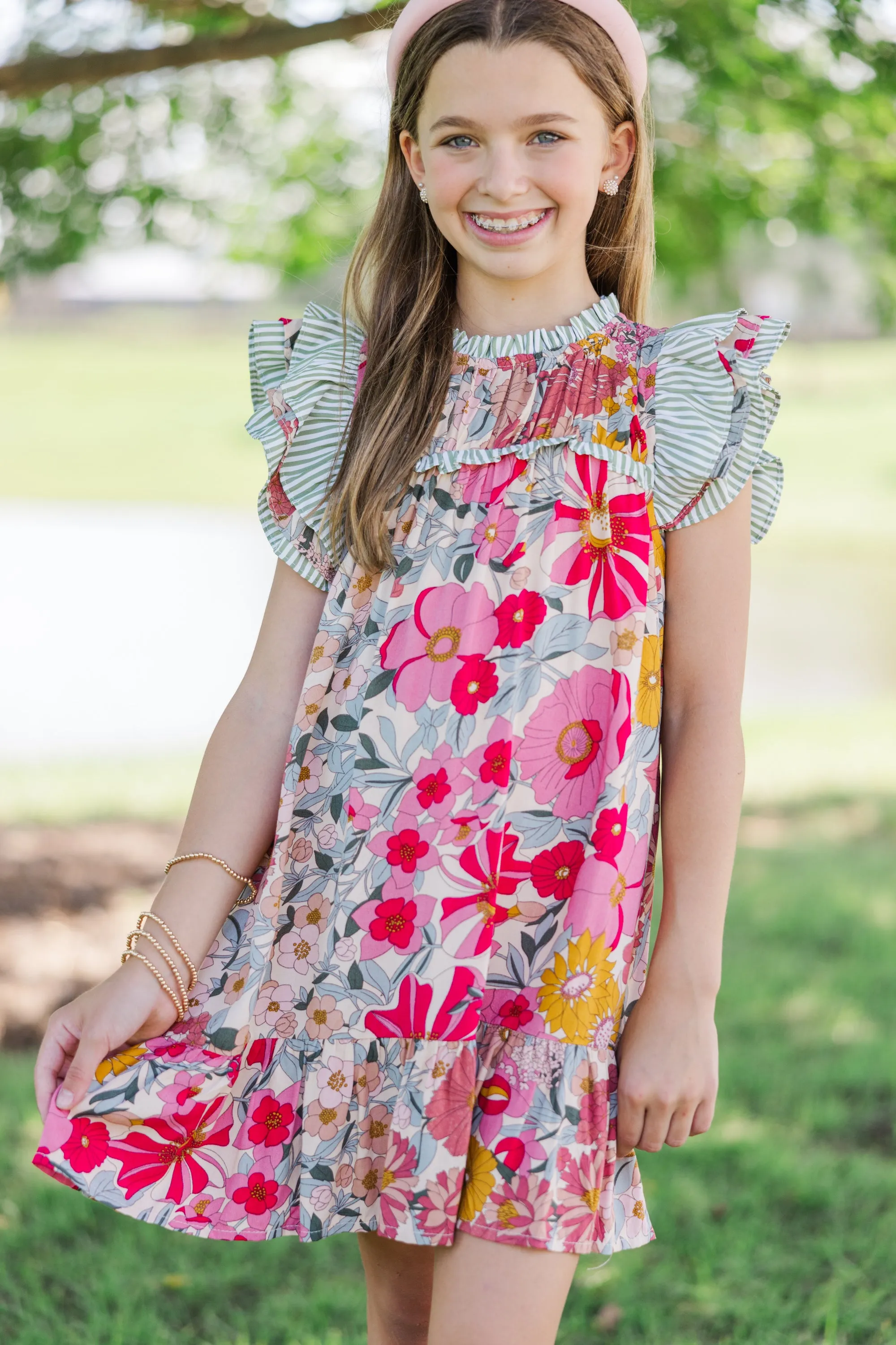 Girls: Full Of Love Pink Floral Dress