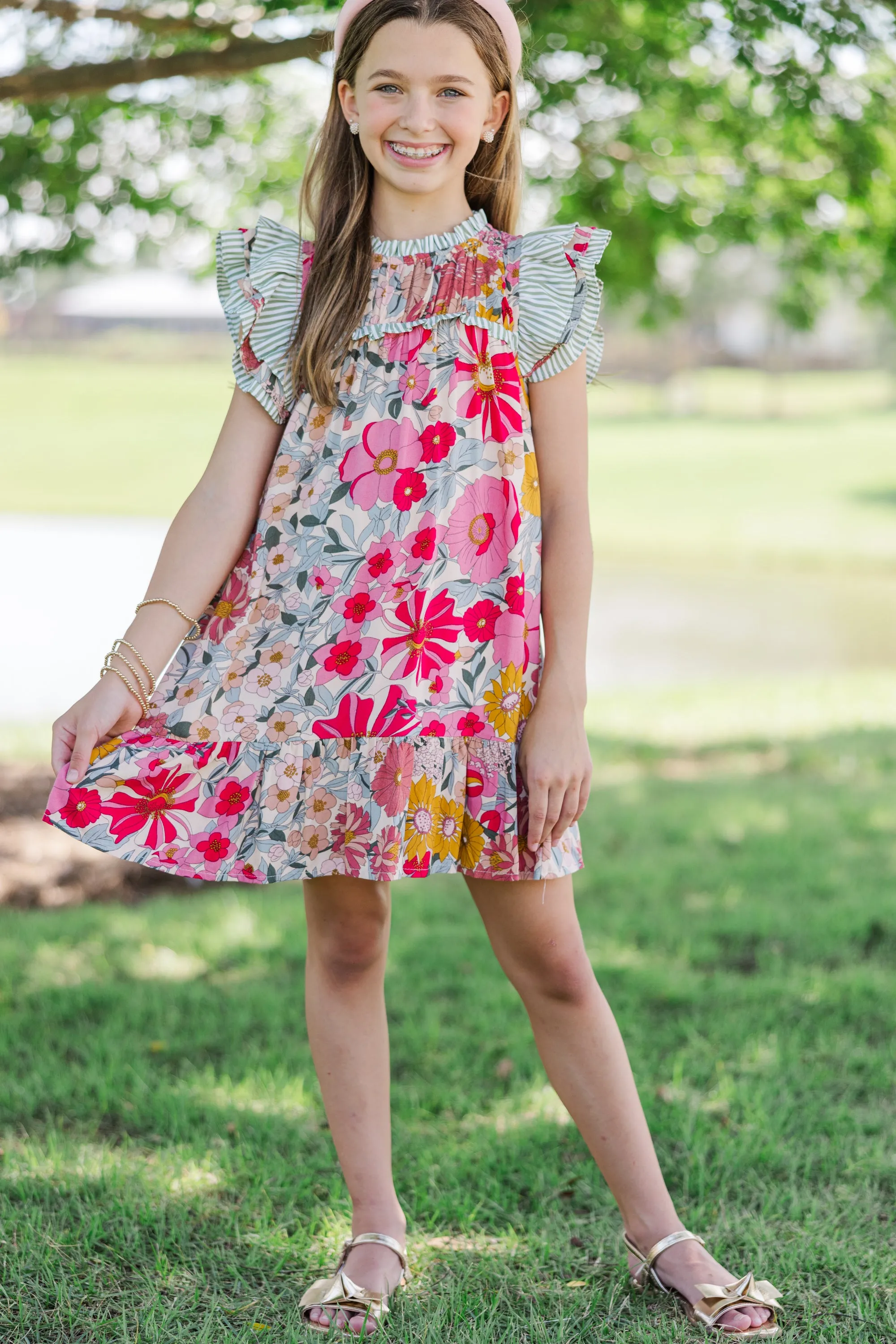 Girls: Full Of Love Pink Floral Dress