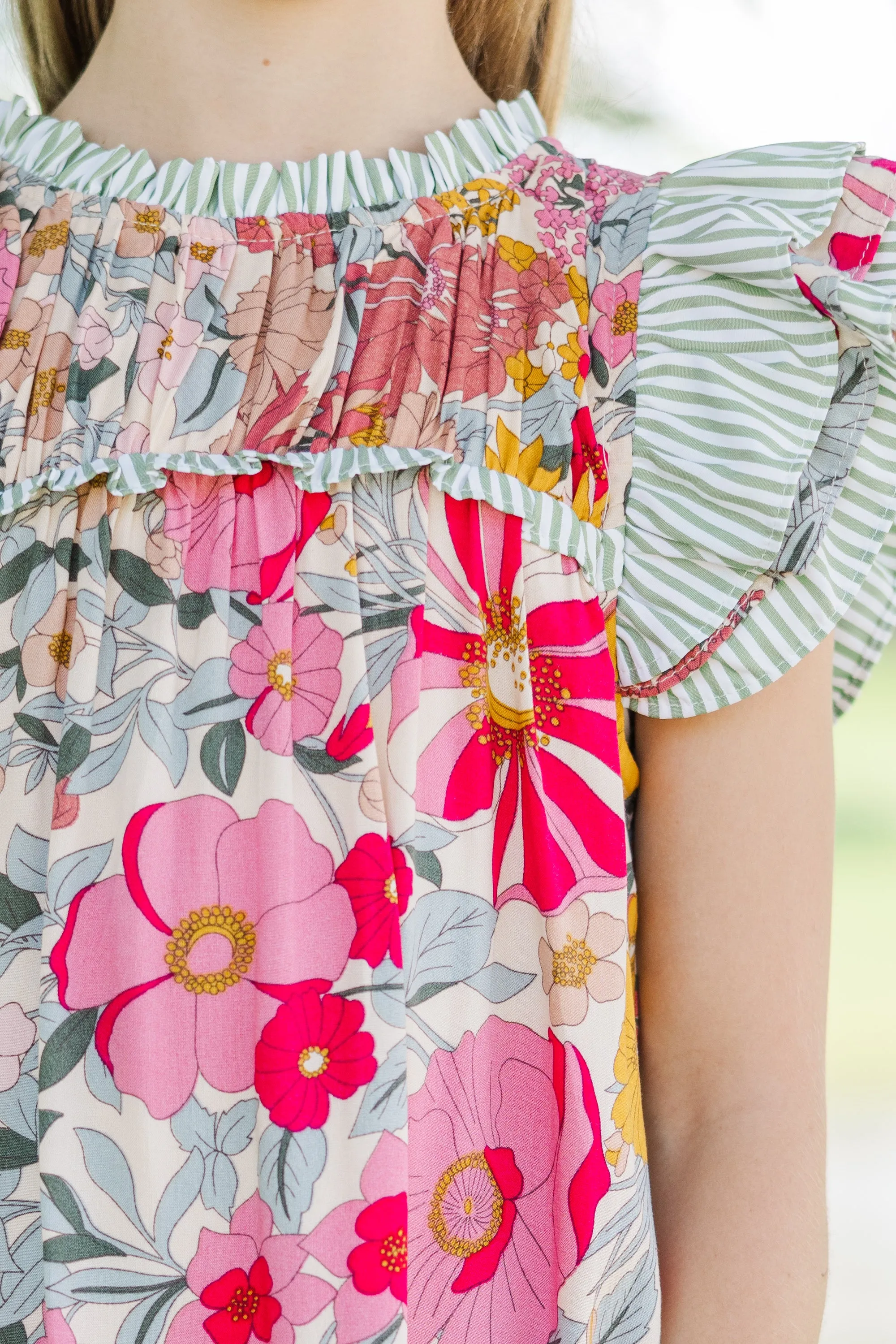 Girls: Full Of Love Pink Floral Dress