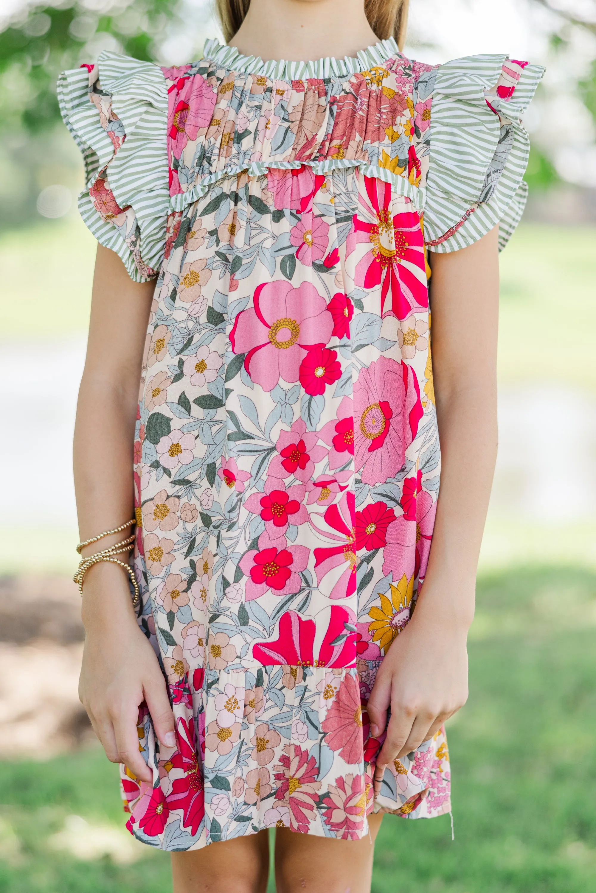 Girls: Full Of Love Pink Floral Dress