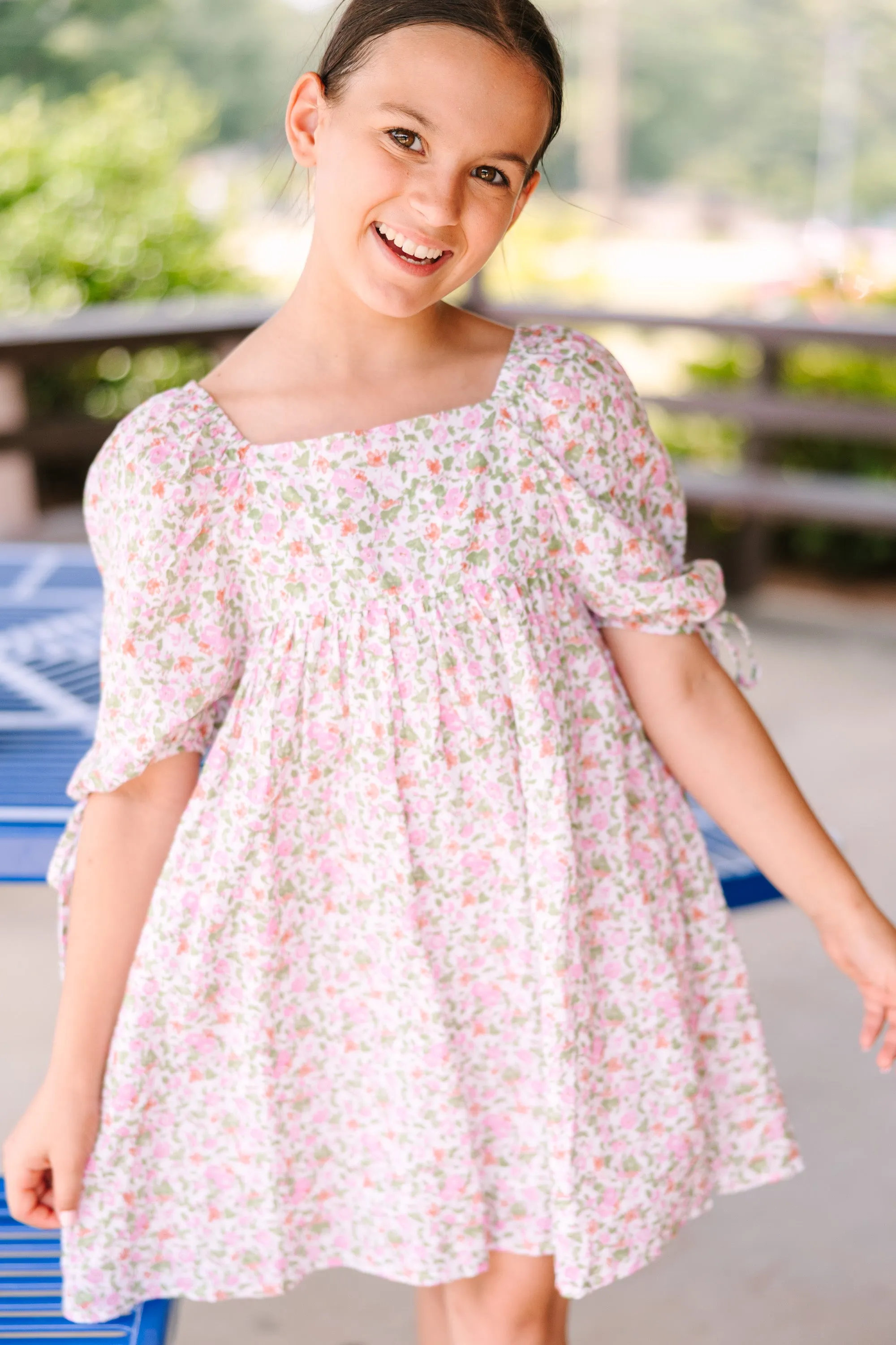Girls: Make Your Day Pink Ditsy Floral Dress