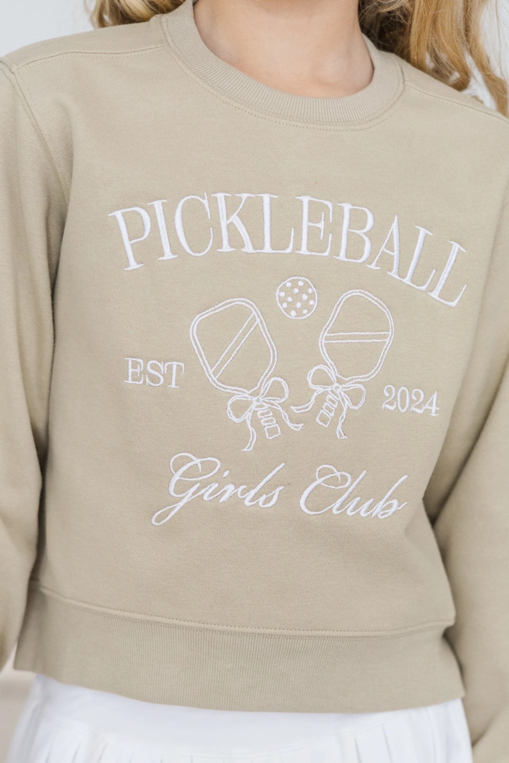 Girls: Pickleball Club Light Sage Emrboidered Sweatshirt