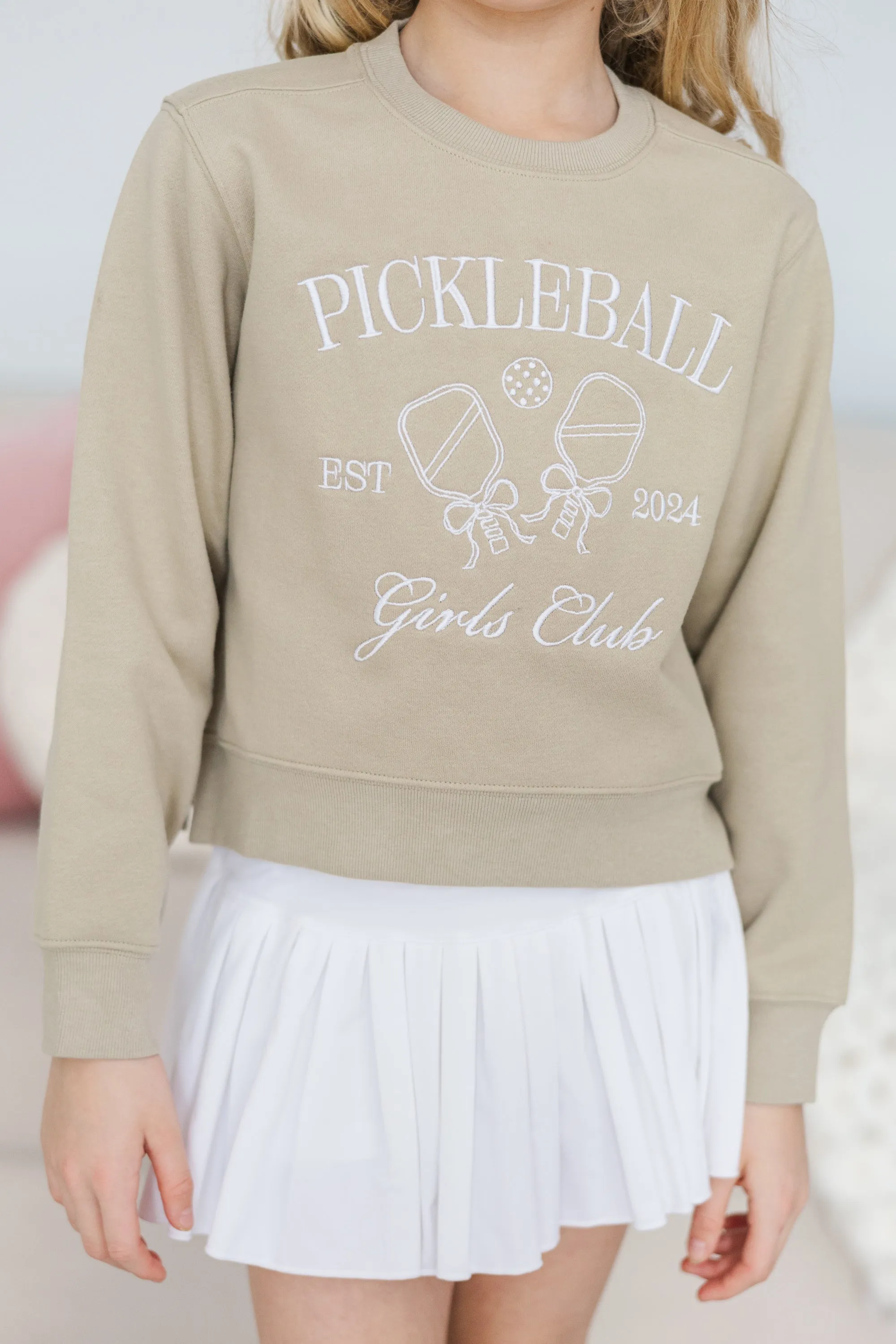 Girls: Pickleball Club Light Sage Emrboidered Sweatshirt