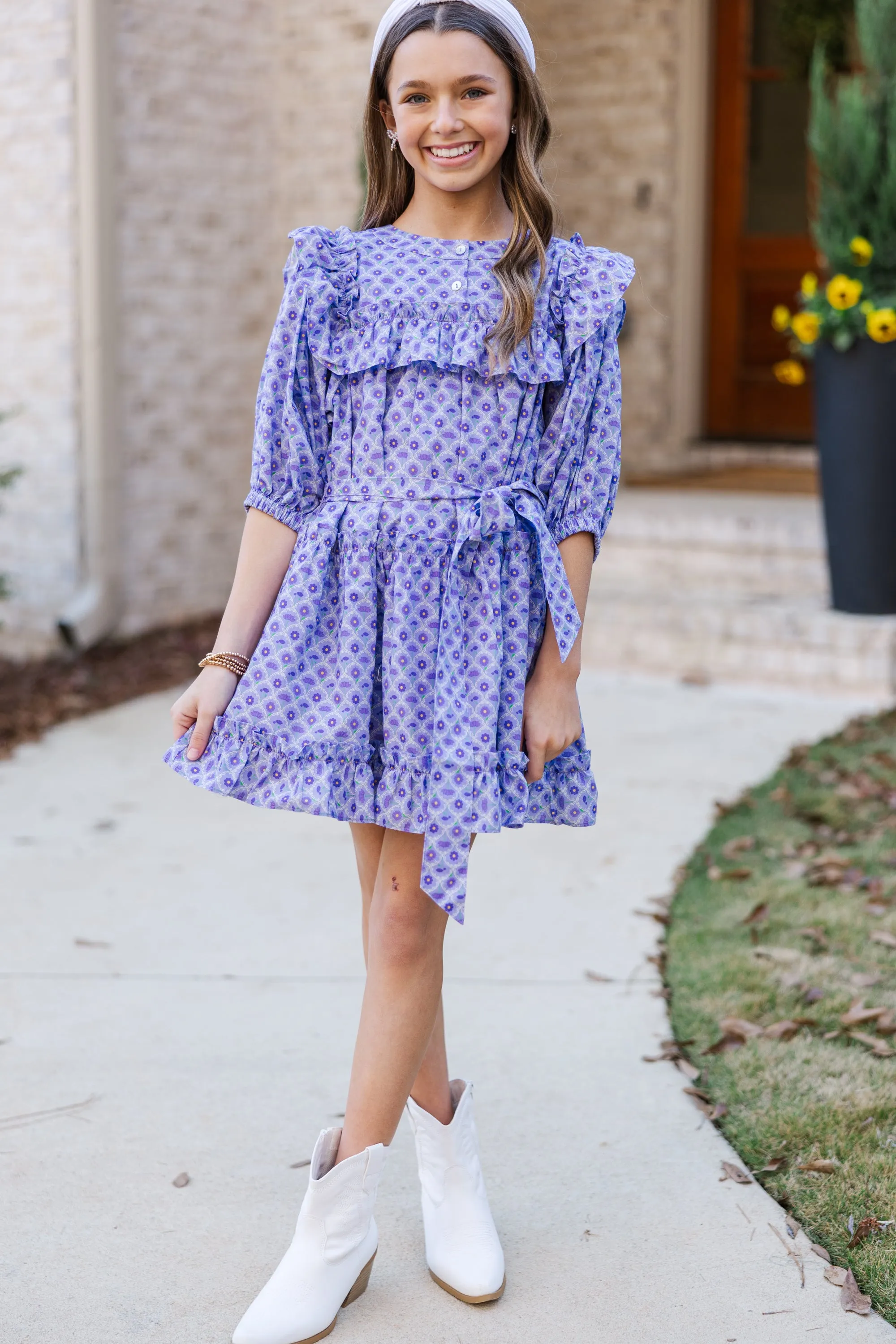 Girls: The Juliana Lavender Floral Dress