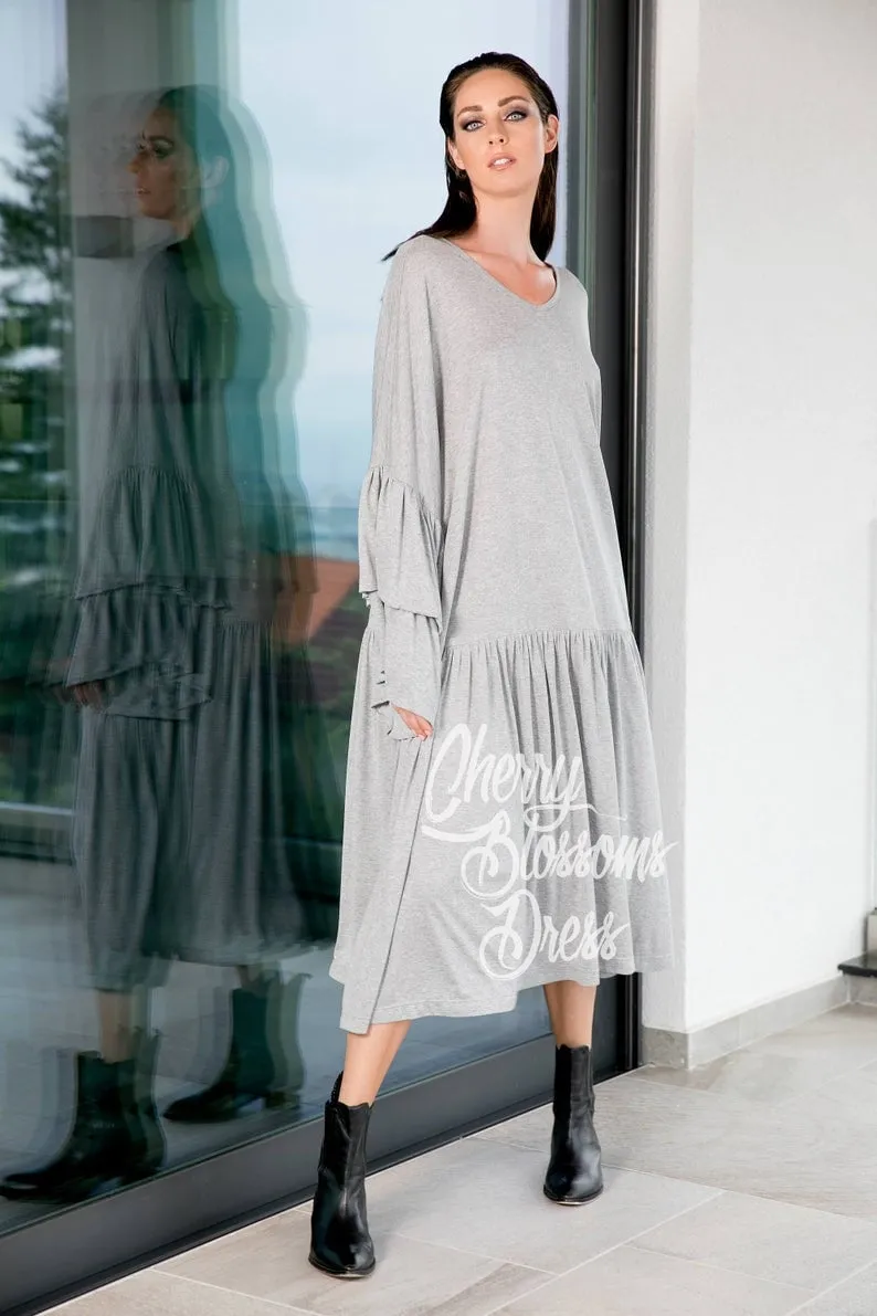 Gray Maxi Dress, Plus Size Dress, Abaya Dress, Plus Size Kaftan Dress, Butterfly Sleeve Dress, Loose Maxi Dress, Bohemian Clothing,Maternity