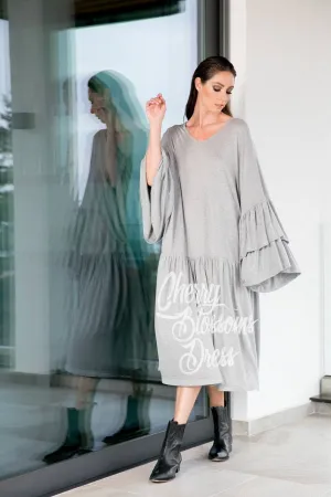Gray Maxi Dress, Plus Size Dress, Abaya Dress, Plus Size Kaftan Dress, Butterfly Sleeve Dress, Loose Maxi Dress, Bohemian Clothing,Maternity
