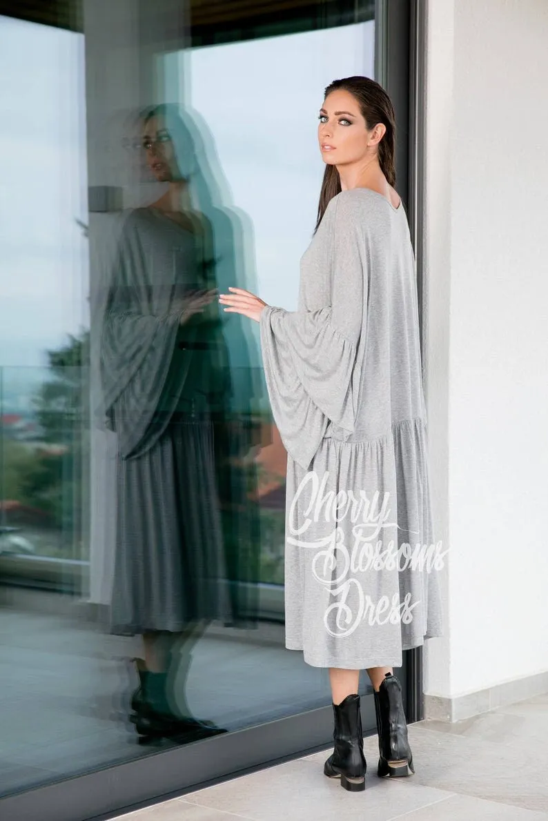 Gray Maxi Dress, Plus Size Dress, Abaya Dress, Plus Size Kaftan Dress, Butterfly Sleeve Dress, Loose Maxi Dress, Bohemian Clothing,Maternity