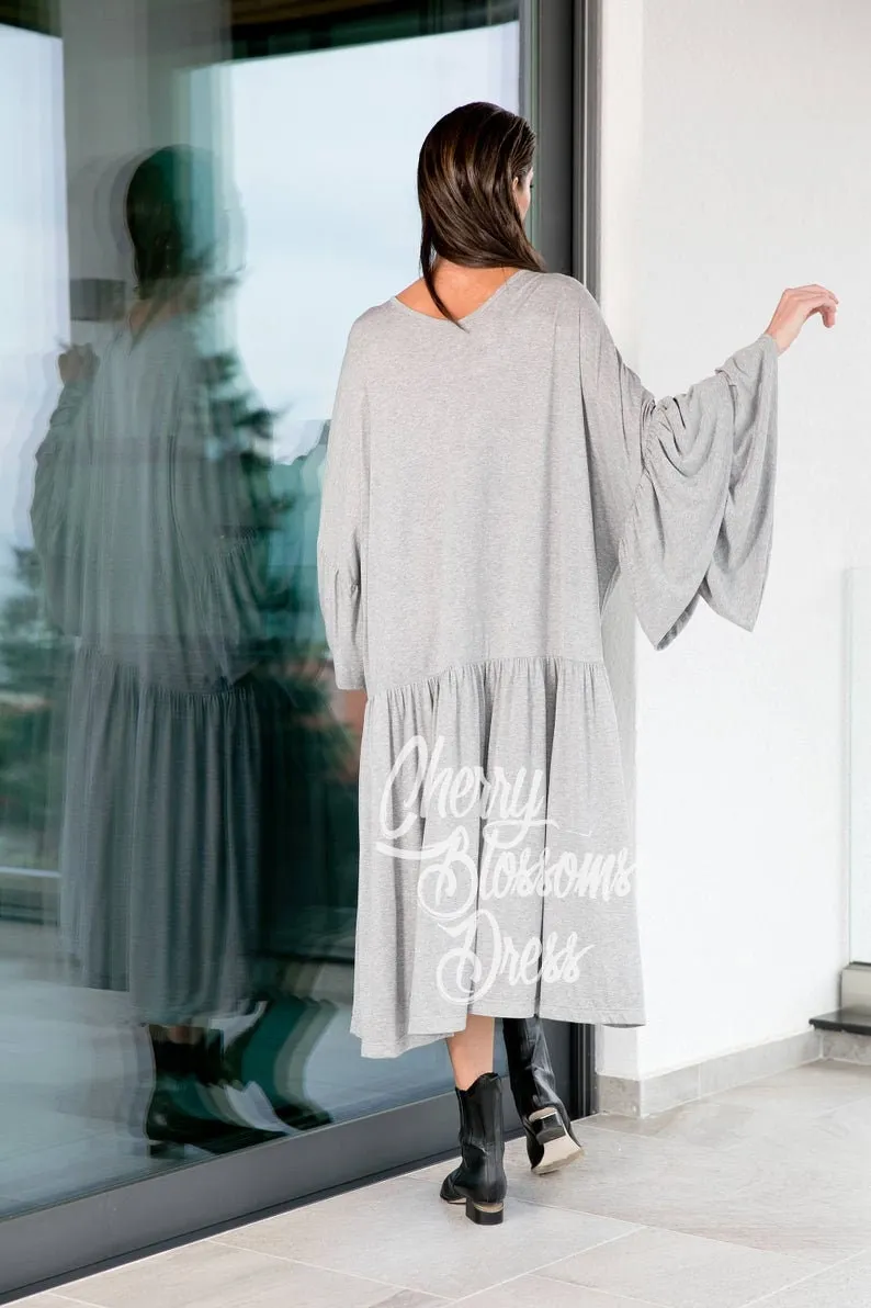 Gray Maxi Dress, Plus Size Dress, Abaya Dress, Plus Size Kaftan Dress, Butterfly Sleeve Dress, Loose Maxi Dress, Bohemian Clothing,Maternity