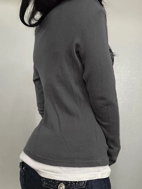 Grey long-sleeved knit with vintage butterfly print