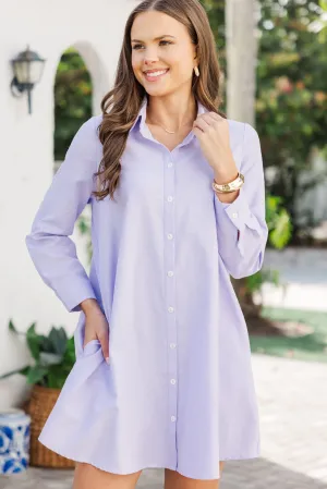 Hanging On Every Word Lavender Purple Shirt Dress