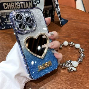 iPhone Case Chain Reinstone Heart Shaped Mirror Lens Films