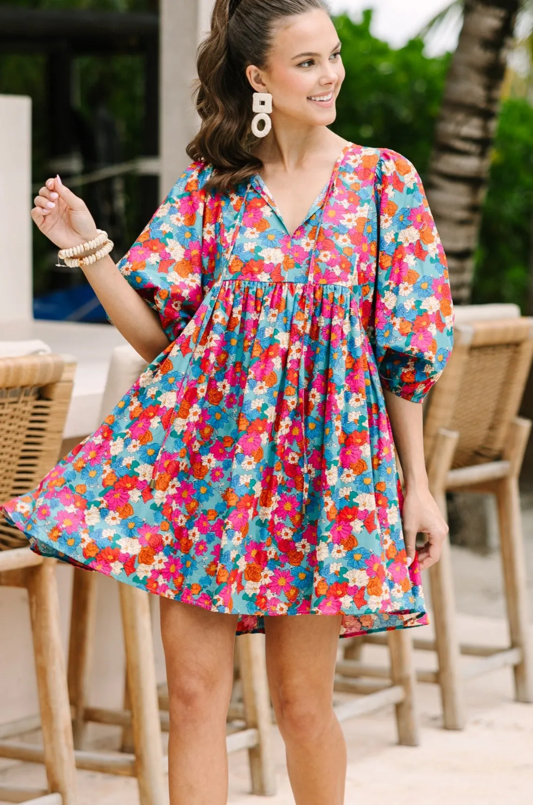 It's All True Sea Green Floral Dress