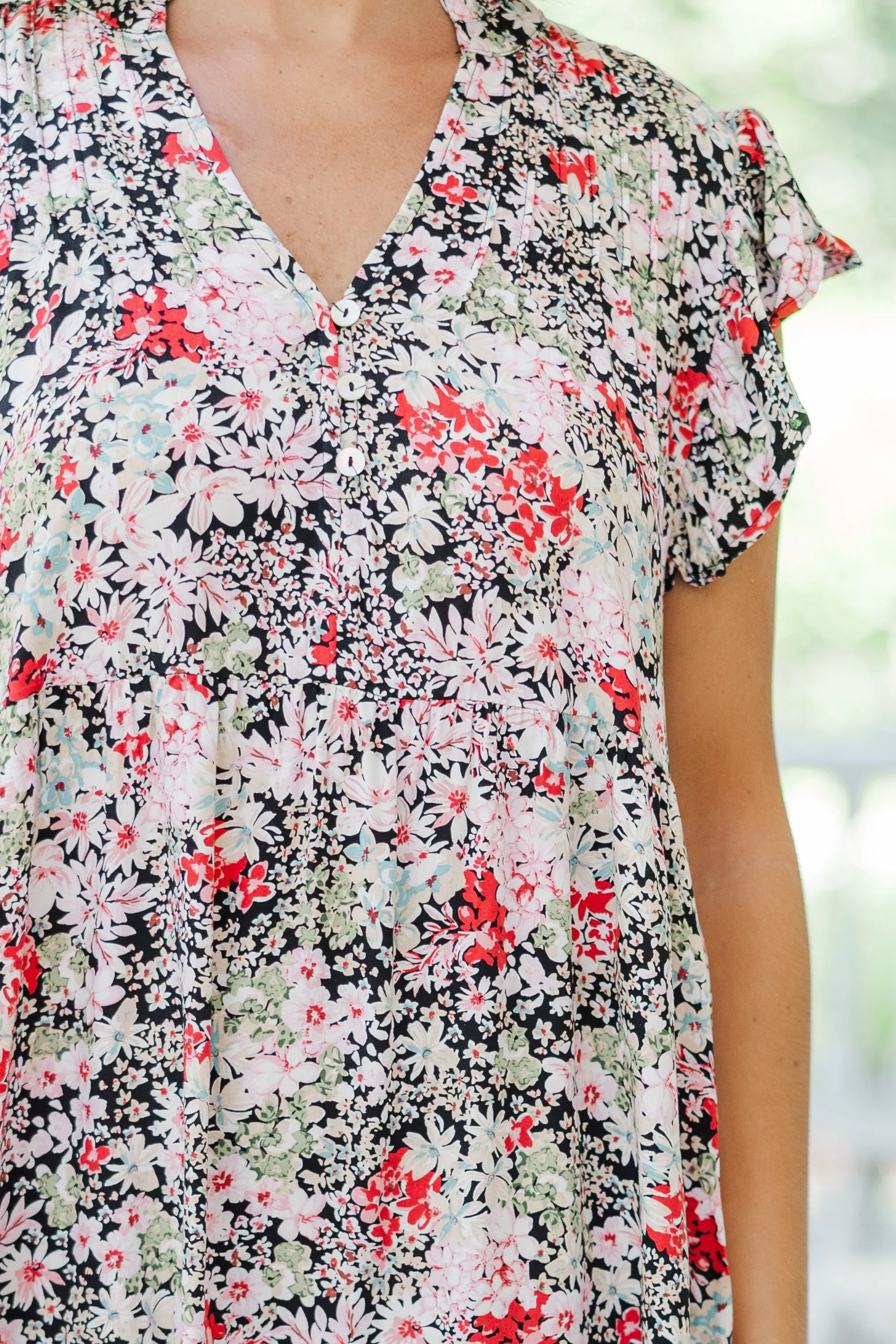 It's Another Day Black Ditsy Floral Midi Dress
