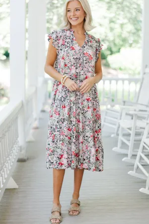 It's Another Day Black Ditsy Floral Midi Dress
