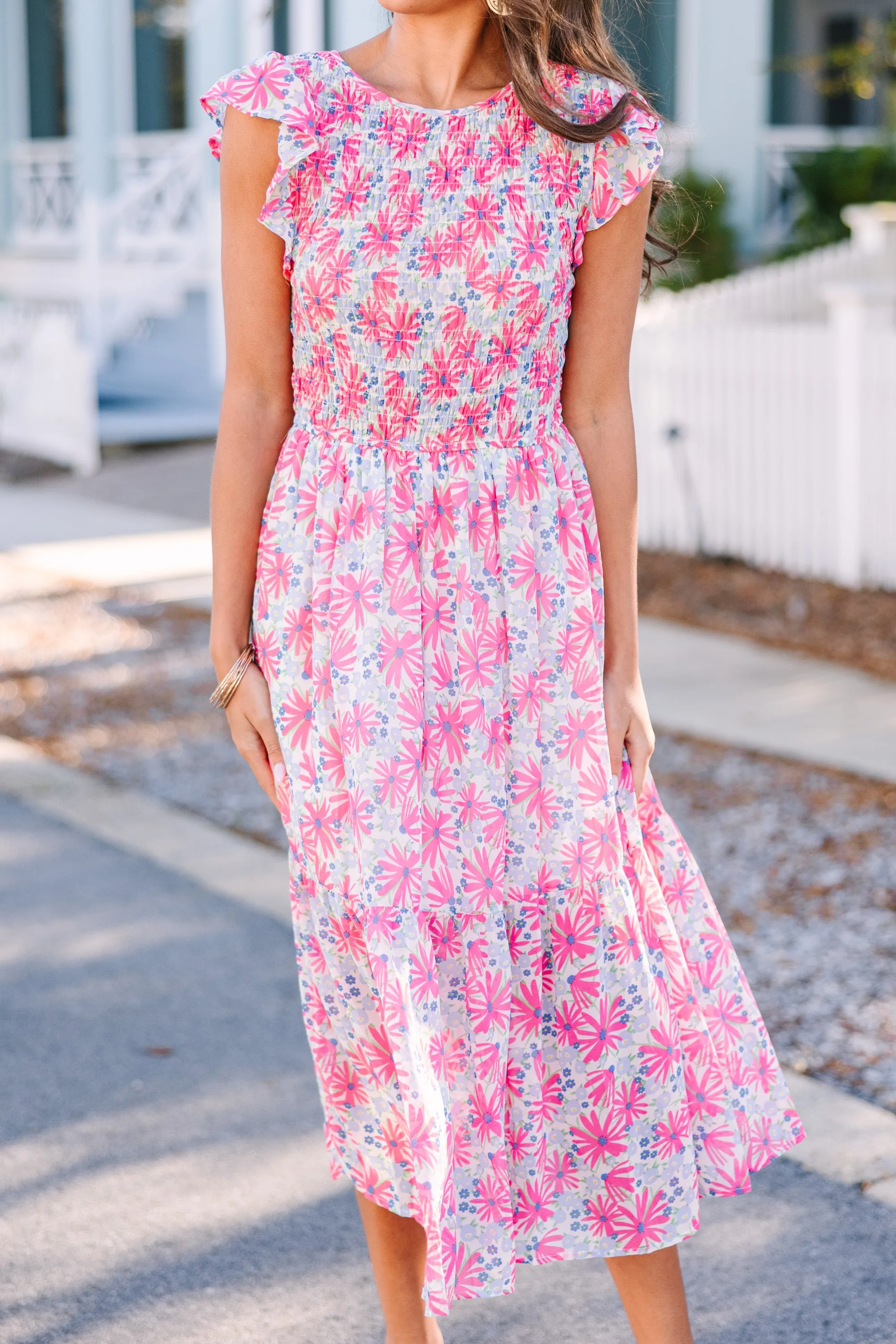 It's Your Move Pink Ditsy Floral Midi Dress