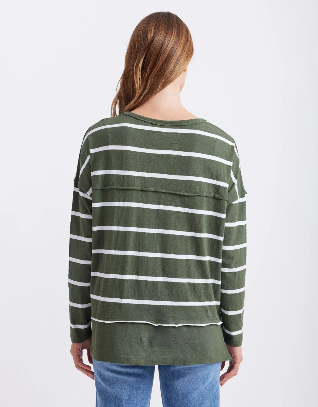 Jayne Stripe Throw On Top - Khaki/White Stripe
