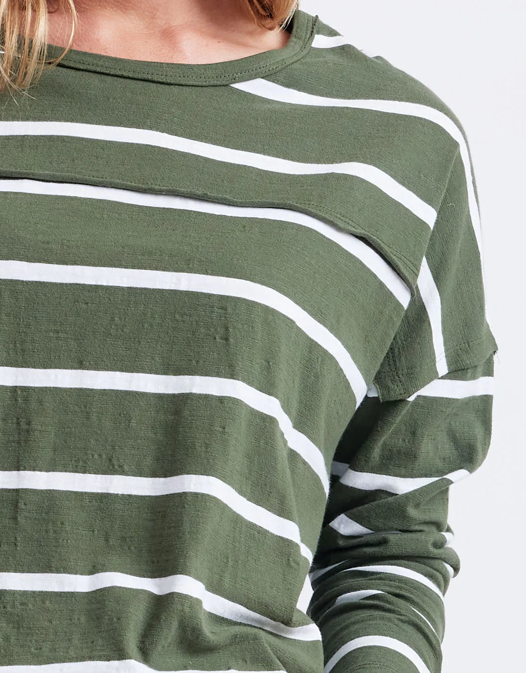 Jayne Stripe Throw On Top - Khaki/White Stripe