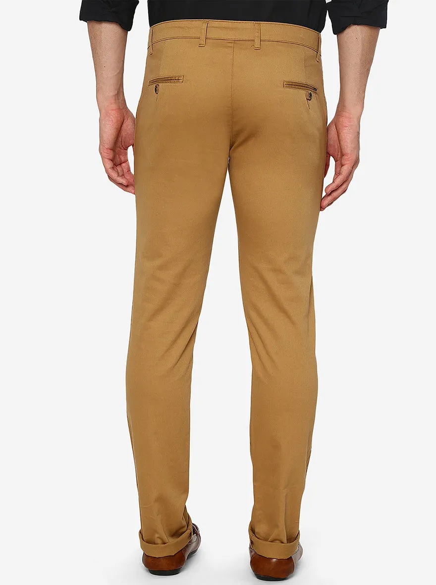 Khaki Solid Super Slim Fit Casual Trouser | Greenfibre