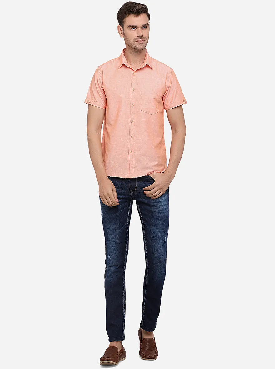 Light Pink Solid Slim Fit Casual Shirt | Greenfibre