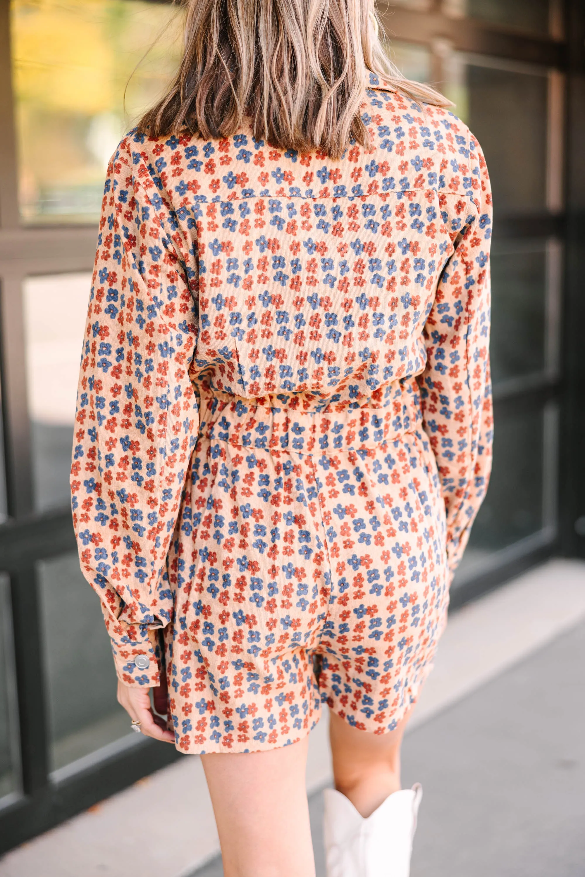 Loving Feeling Camel Brown Floral Romper
