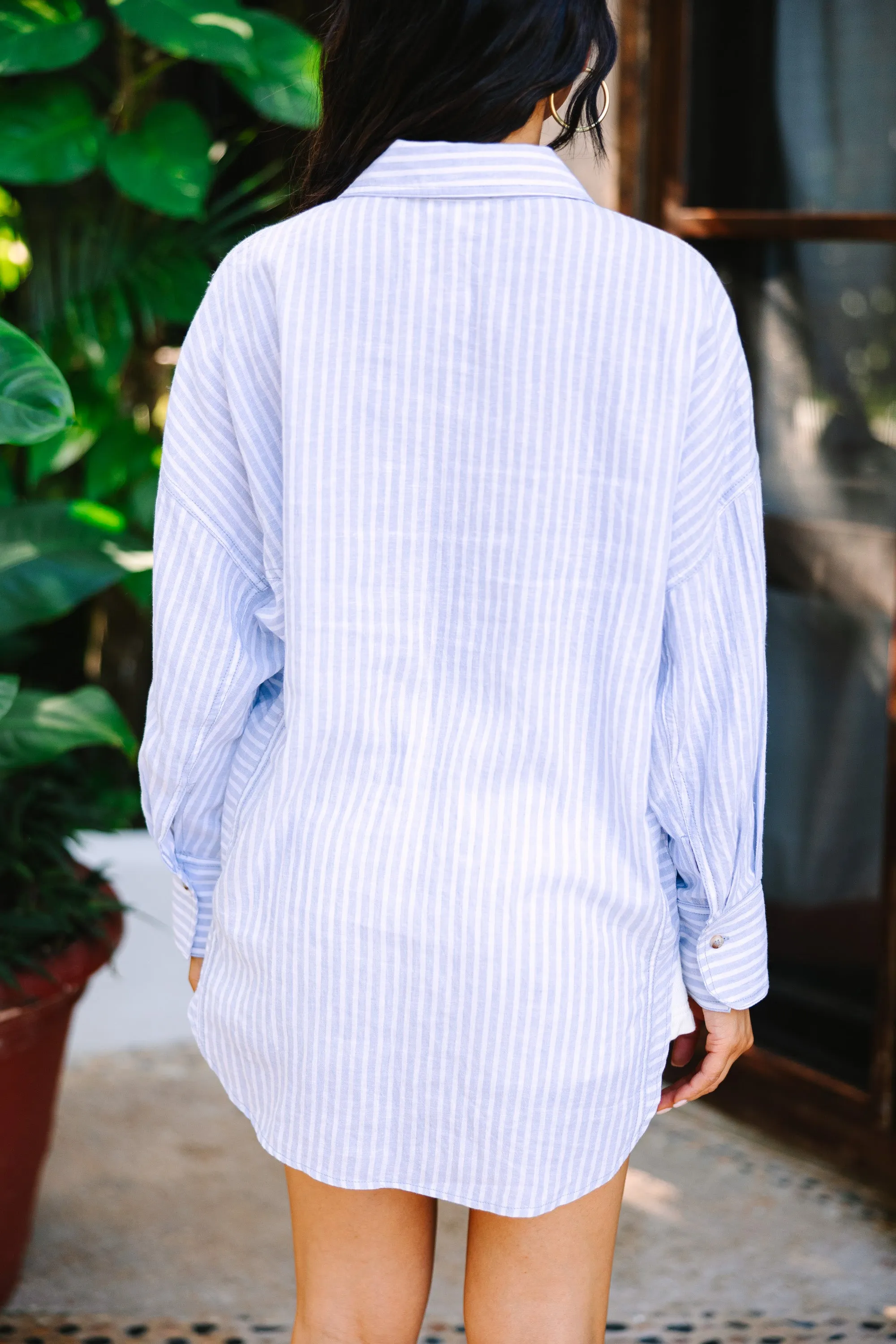 Made For You Light Blue Striped Button Down