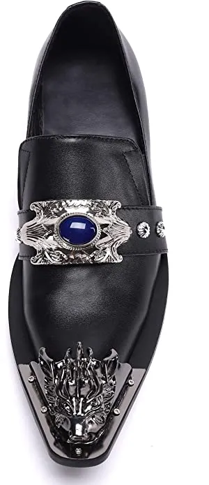 Men's Beaded Western Loafers Dragon Metal Tip