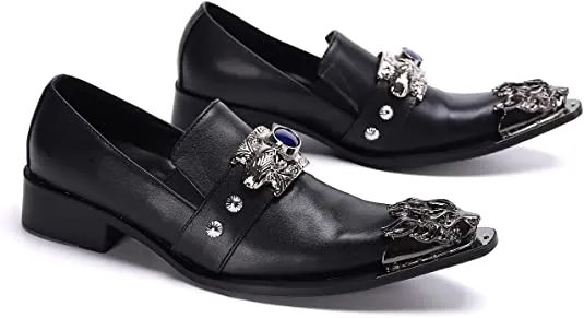 Men's Beaded Western Loafers Dragon Metal Tip