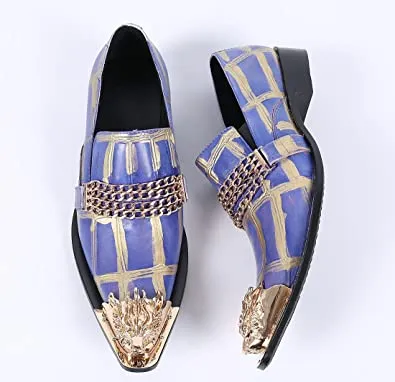 Men's Painted Gold Chain Western Loafers