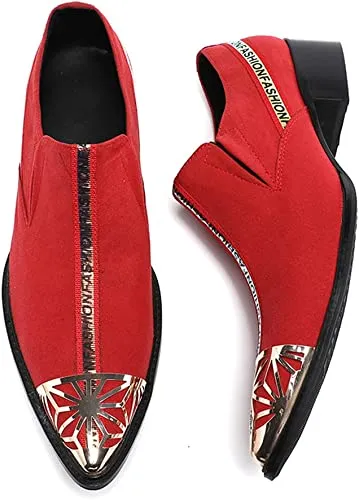 Men's Velvet Cuban Heel Party Western Loafers