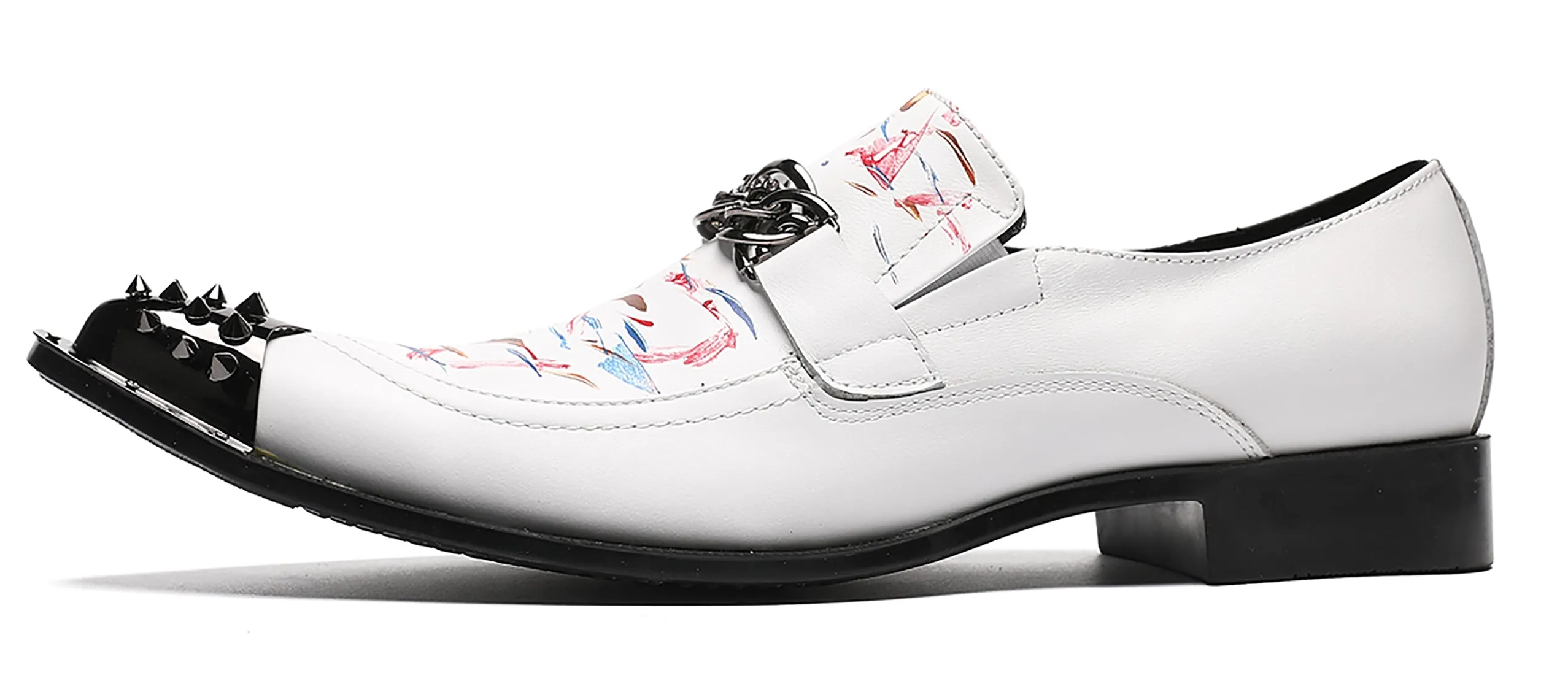Mens White Dress Western Loafers Meal Tip Shoes
